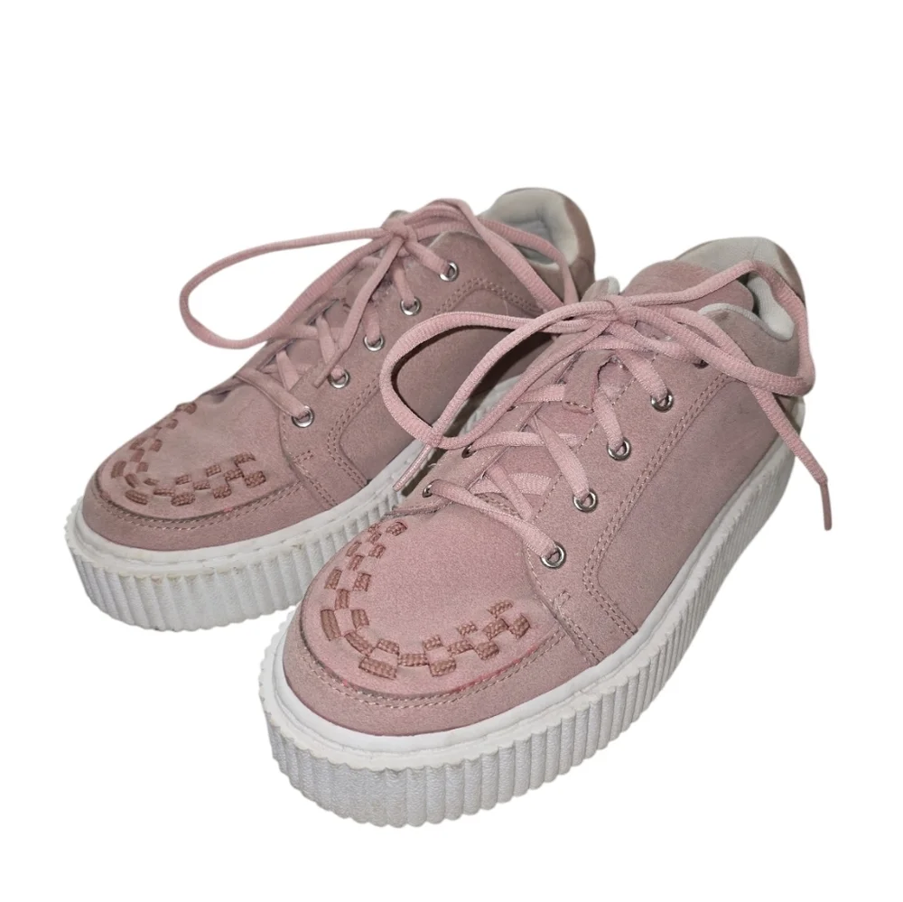 TUK Suede Creepers Sneakers In Rose Pink 41 Women's 10 Platform Woven Toe Box